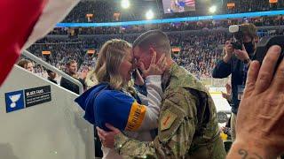 US Army serviceman surprises family at Blues game