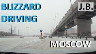 Snow blizzard driving in Moscow to Domodedovo airport