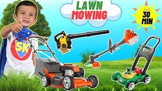 Best Lawn Mower, Weed Eater, Leaf Blower 30 Minute Video with Super Krew Mowing the Lawn for Kids