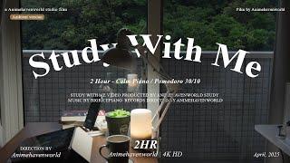 2 HOUR STUDY WITH ME | Calm Piano, Rain Sound | Pomodoro 30/10