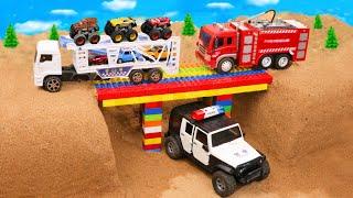 Rescue construction vehicles and build bridge with crane truck excavator | ENJO Car Toys