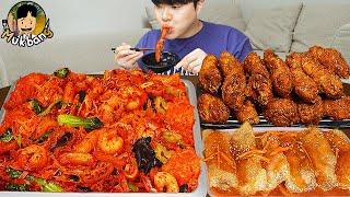 ASMR MUKBANG 직접 만든 대왕 마라샹궈 떡볶이 허니콤보 양념 치킨먹방! & 레시피 FIRE NOODLES AND Tteokbokki EATING SOUND!