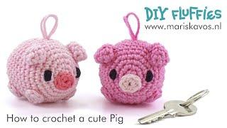 How to crochet a cute Pig Amigurumi toy keychain tutorial - great for beginners - English