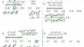 9. Sınıf Matematik Kazanım Kavrama Test 15 (Üslü İfadeler ve Denklemler) Çözümler