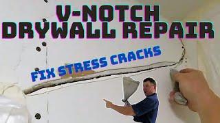 How to repair drywall stress crack v - notch method drywall stress crack repair technique to fix