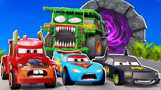 McQueen HERO, Mater FLASH, Chick Batman VS BELAZ Zombie truck, Apocalypse in BeamNG.drive