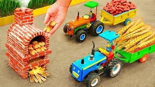 Diy tractor making mini brick toaster oven new technology | Tractor transporting wheats to toast