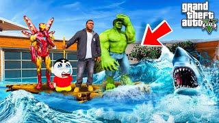 Shin Chan & Franklin Saves Iron Man House &All Avengers From Biggest Tsunami GTA 5 in Telugu| Part 2