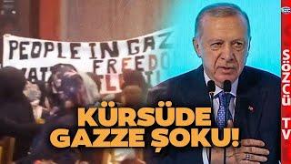 Erdoğan Kürsüde Şoku Yaşadı! Yüzüne Karşı Bağır Bağıra Gazze Protestosu! Anında Çıkarıldılar