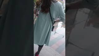 Asian Amputee-One Legged Sexy Amputee Girl Standing In The Street With One Crutch-Nylon/Pantyhose