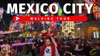 4K CDMX Holiday Season Walking Tour  | Historic Center | Zocalo : Mexico City with Captions