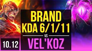 BRAND vs VEL'KOZ (MID) | 1.6M mastery points, KDA 6/1/11, 700+ games | NA Grandmaster | v10.12