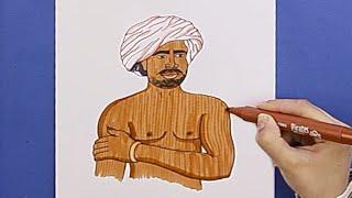 How to draw Birsa Munda (Indian tribal freedom fighter)