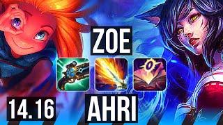 ZOE vs AHRI (MID) | 54k DMG, 7 solo kills, 1500+ games, Godlike, 17/5/9 | EUW Master | 14.16