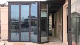 Glass Folding Door Aluminium Profile Thermal Insulation Waterproof