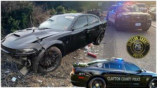 Perp STEALS Hellcat Charger, gets into a SH**TOUT, then CRASHES into Clayton Co. Police!