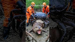 Otter Struggles with Giant Crab on Back Until Rescuers Arrive #animalrescue #wildlife