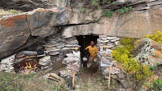 3 Days Solo SURVIVAL; I Built a CAVE with Fireplace, Bushcraft SHELTER. Fish Cooking - wild Camping