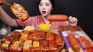 SUB)Self-cooked Spicy Buldak Rice Paper Rolls Mukbang Asmr Jjajang Buldak Noodles Enoki Sausage