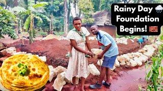 Rainy Day in the African Village️Laying Our Dream Home Foundation &Cooking Chapati with Beans Curry