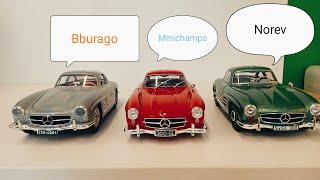 Mercedes 300 sl Bburago vs Minichamps vs Norev 1/18 Scale scala Escalar