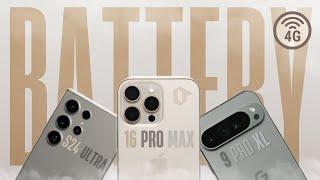 iPhone 16 Pro Max vs S24 Ultra vs Pixel 9 Pro XL EXTREME Battery Drain Test - CELLULAR MOBILE DATA