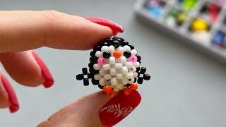 DIY How to make a beaded penguin.  Mini amigurumi.