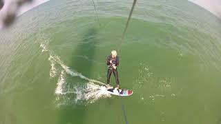 Leo foiling fast and gybing with kite loop