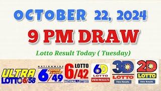 Lotto Result Today 9pm draw October 22, 2024 6/58 6/49 6/42 6D Swertres Ez2 PCSO