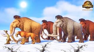 ICE AGE MAMMOTH MIGRATION, HERD ATTACKED BY DINOSAURS & SABERTOOTH | JURASSIC WORLD EVOLUTION 2