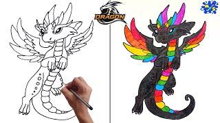 This is How to Draw a Black Rainbow Dragon || Easy and Step by Step