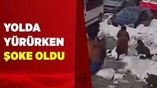 Arnavutköy'de yolda yürüyen kadının üzerine kar kütlesi düştü | A Haber