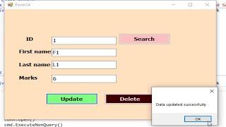 VB.net: search update delete data into sql database using stored procedure