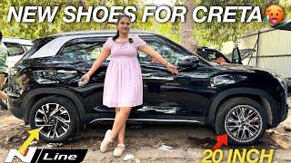 INSTALLING UNIQUE ALLOYS & TYRES IN OUR CRETA - सबसे अलग बना दी 