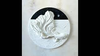 Contemporary wall sculpture with fish and moon | Plaster wall art