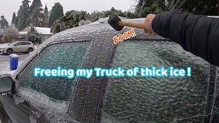 Freeing my Truck of thick ice from last night's storm using a rubber mallet. ASMR sounds!