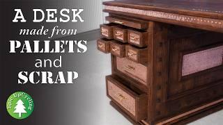 A Steampunk-Inspired Desk made from Pallet Wood and Scrap Metal.