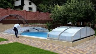 Павильон для бассейна из поликарбоната - Retractable Pool Enclosure Opened