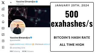 Latest on X:   Bitcoin's hash rate all-time high, 500 exahashes per second