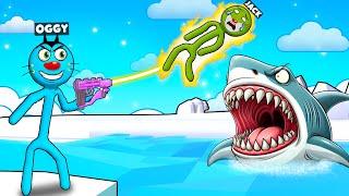 Oggy Feeding Shark In Stickman Smashing Fight With Jack