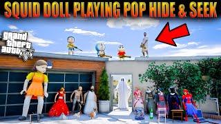 GTA V : Squid Game Doll Playing POP Hide and Kill Franklin & Shinchan in GTA 5 in Telugu