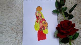 How to draw a Indian village girl drawing step by step #drawing