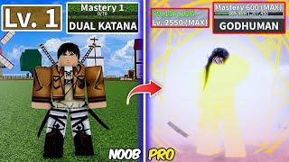 Beating Blox Fruits as Eren Yeager! Lvl 0 to Max Lvl Full Human v4 Noob to Pro in Blox Fruits!