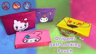 DIY Origami Wallet:Self-Locking Bags with Sanrio Characters!No Glue,Tape or Scissors just A4 Paper️