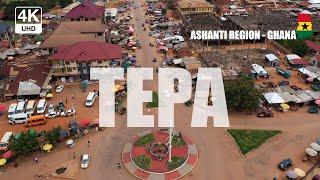 Tepa Town Aerial view in the Ahafo Ano North DIstrict Ashanti Region of Ghana 4K