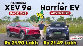 Tata Harrier EV vs Mahindra XEV 9e  Base Model Comparison  XEV 9e Pack One VS Harrier EV Adventure