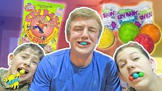 CRY BABY GUM CHALLENGE! EXTRA SOUR GUM! HE CRYS! DUBBLE BUBBLE GUM!