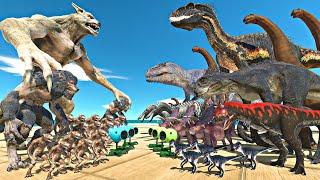 Dinosaurs Fights in Plants Arena | Werewolf Team vs Indoraptor - Animal Revolt Battle Simulator