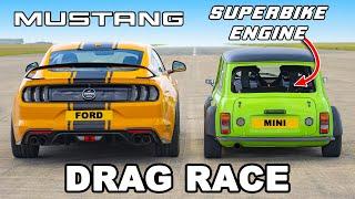 Ford Mustang V8 v Hayabusa-powered Mini: DRAG RACE