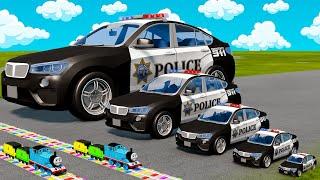 Big & Small Police Cars with Slide Color and Portal Trap - Police Chase vs Cars - BeamNG.Drive